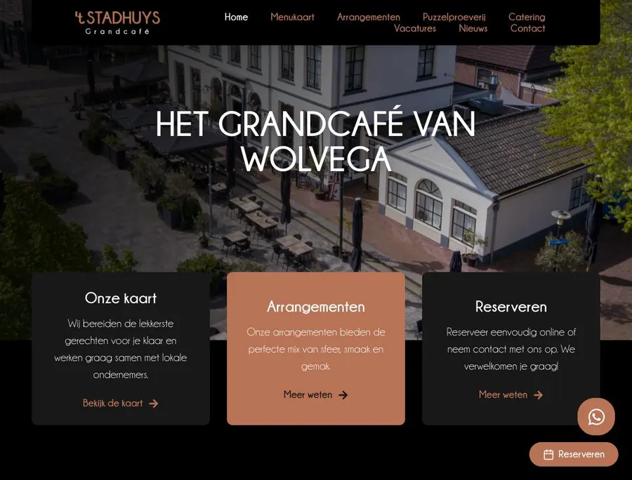 Website van Grandcafe t Stadhuys