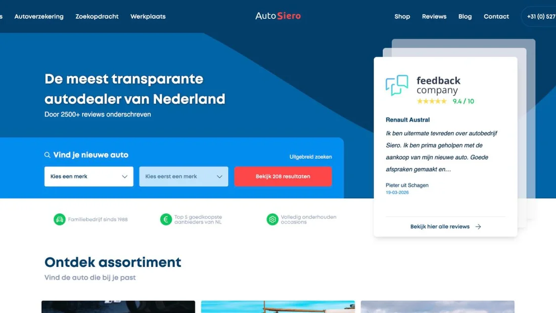 Homepage van autodealer Auto Siero