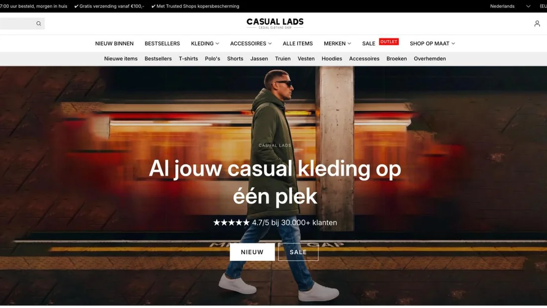 Homepage van de webshop Casual Lads