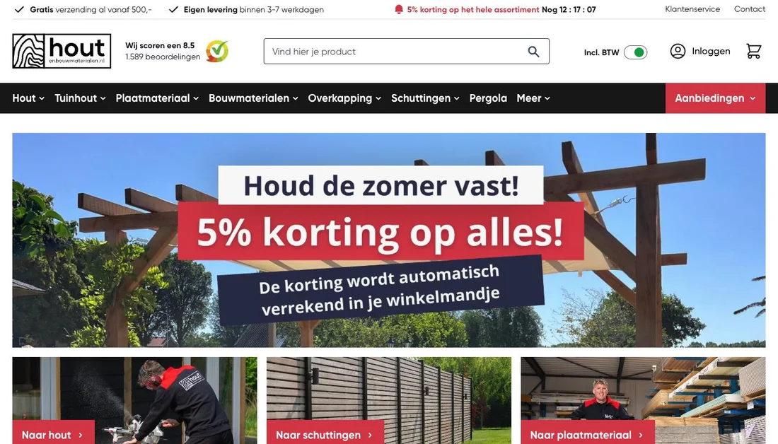 Homepage van de webshop Houtenbouwmaterialen