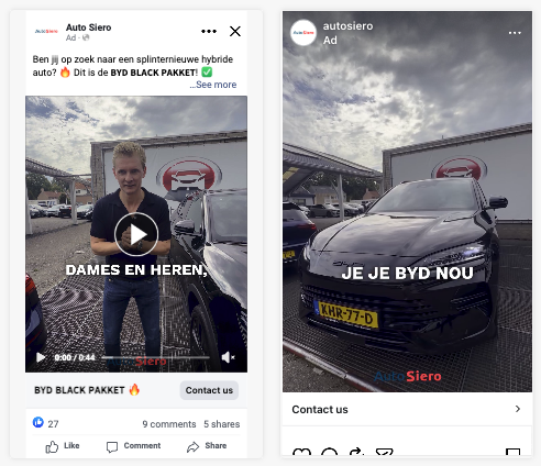 Advertentie van Auto Siero voor het BYD Black Pakket zoals die in de feed van Facebook en Instagram stond